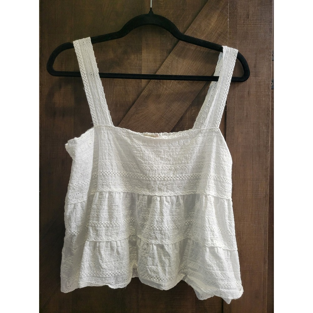 GB Gianni Bini White Eyelet Lace Cami Top Smocked Tiered Babydoll XL GB2883ECB